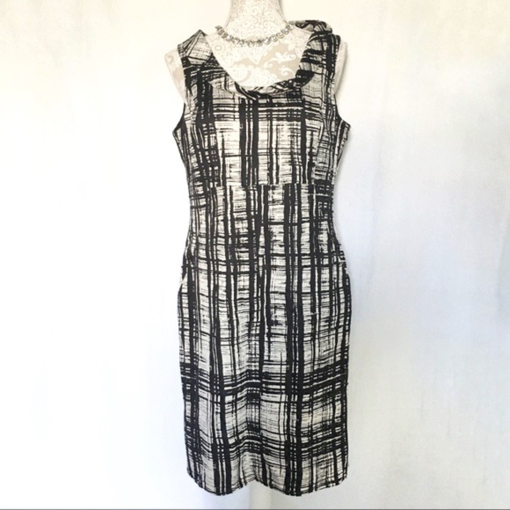 Ann Taylor // Black White Cowl Neck Sheath Dress size 10 wk2